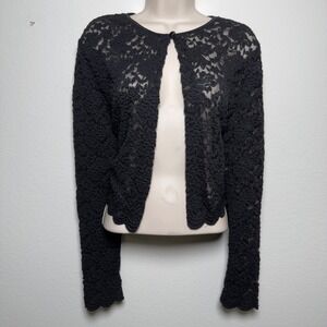 VTG 90s‎ Whimsigoth Women Cardigan 12 Black Floral Lace Crop Bolero Witchy